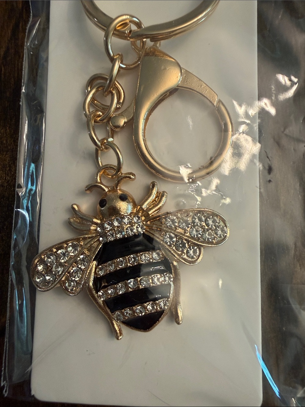 ItGirl Gold-tone Bee Rhinestone Keychain and Charm w/Black Enamel